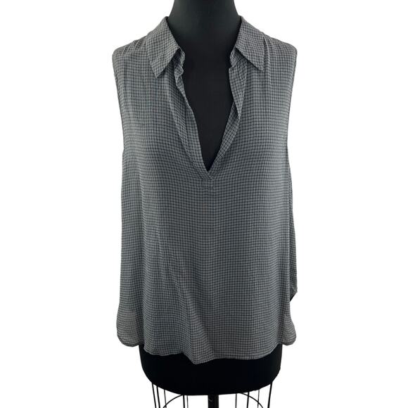L'Agence Gray Black Blouse Checked V-Neck Collar Sleeveless Classic Pullover L? - Picture 1 of 8